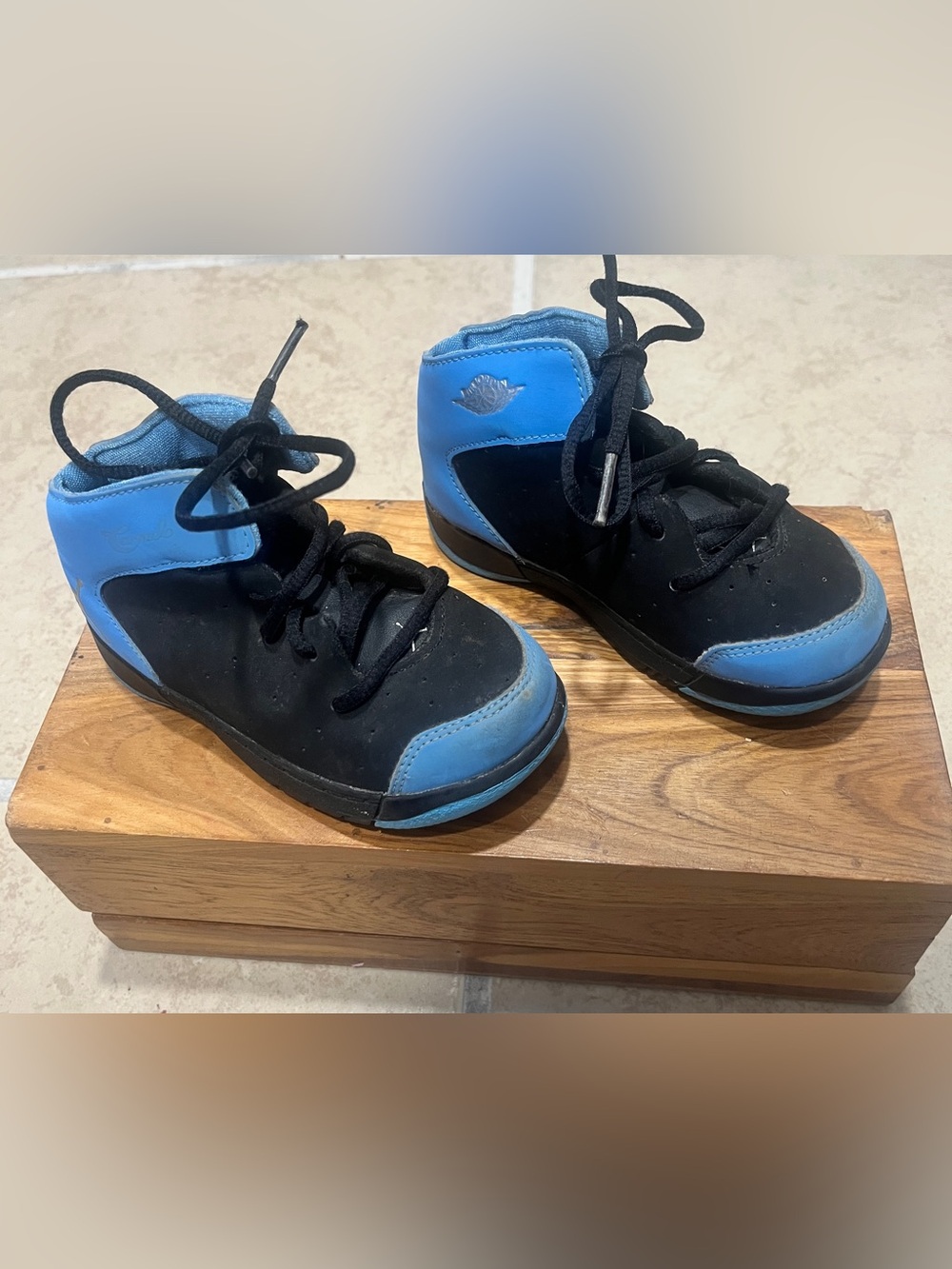 Jordan Kids Black and Light Blue High-Top Sneakers